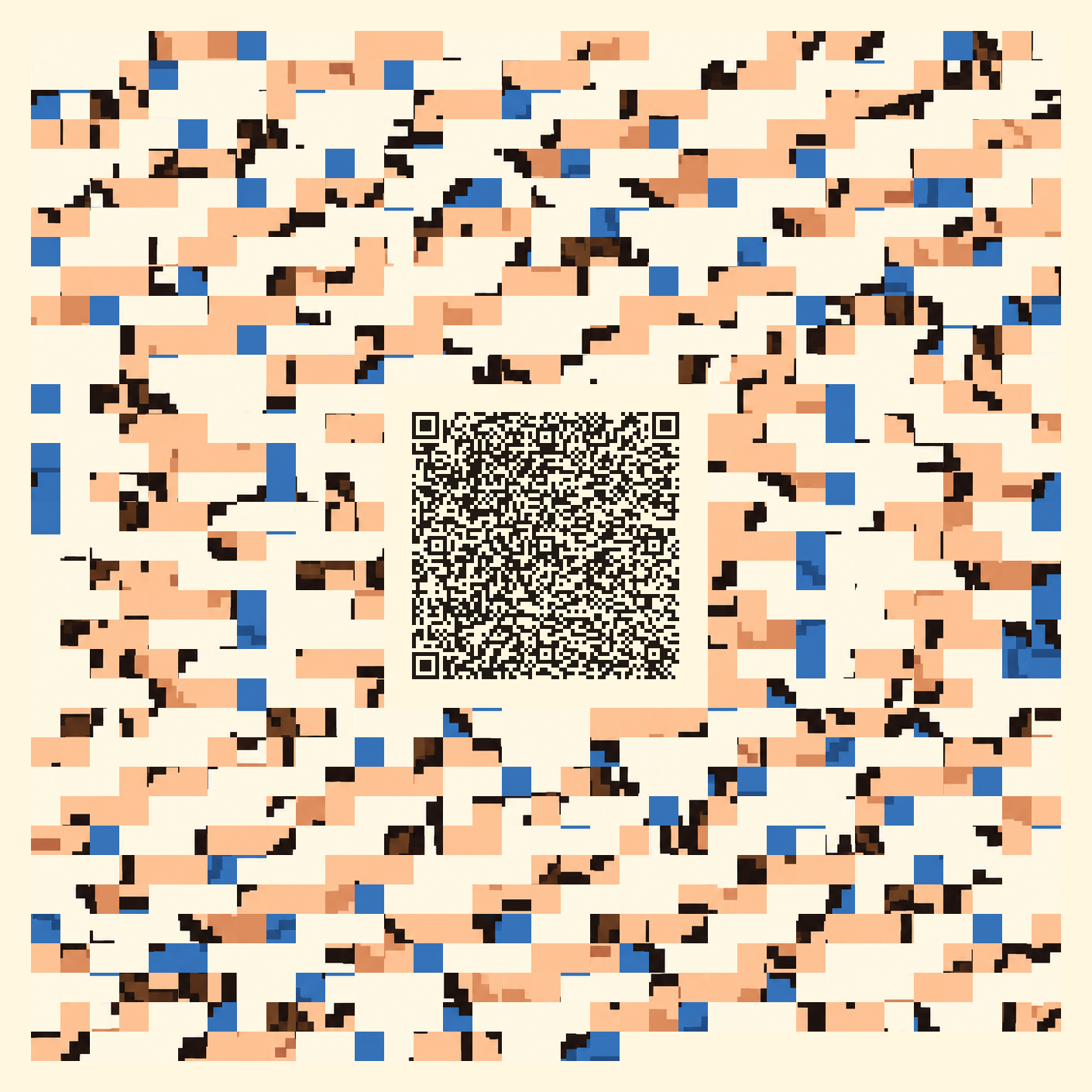 Encoded mosaic with a reconstruction recipe in the central QR code